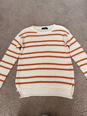 Able Cream and Orange Striped Crewneck Sweater